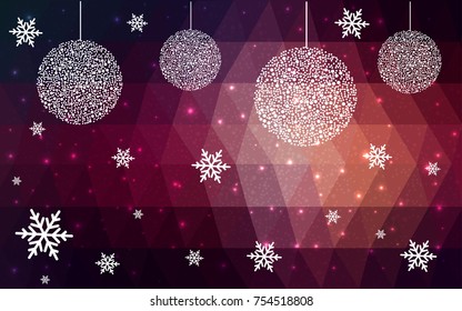 Dark Purple vector christmas postcard low polygon background. Illustration consisting of triangles. Abstract triangular polygonal origami or crystal design of New Year celebration.
