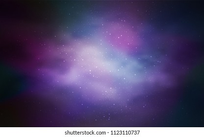Dark Purple vector cover with astronomical stars. Space stars on blurred abstract background with gradient. Pattern for futuristic ad, booklets.
