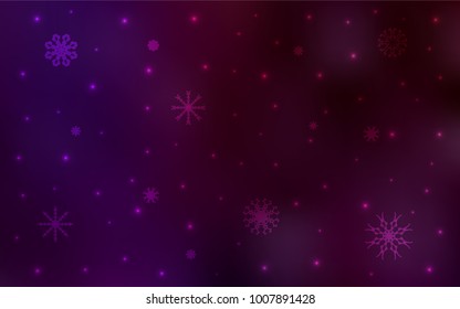 Dark Purple vector cover with beautiful snowflakes. Glitter abstract illustration with crystals of ice. The template can be used as a new year background.