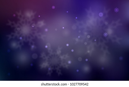Dark Purple vector cover with beautiful snowflakes. Decorative shining illustration with snow on abstract template. The pattern can be used for year new  websites.
