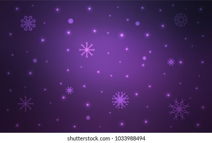 Dark Purple vector cover with beautiful snowflakes. Shining colored illustration with snow in christmas style. New year design for your business advert.