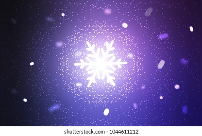 Dark Purple vector cover with beautiful snowflakes. Decorative shining illustration with snow on abstract template. The template can be used as a new year background.