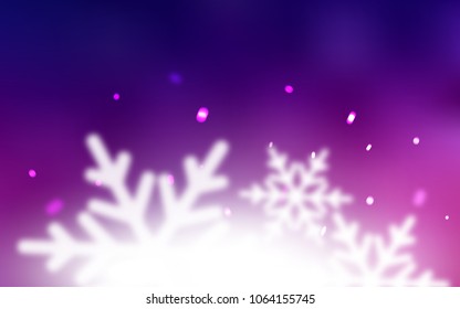 Dark Purple vector cover with beautiful snowflakes. Blurred decorative design in xmas style with snow. New year design for your business advert.