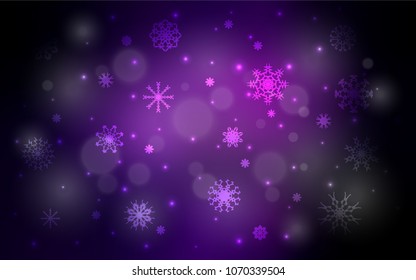 Dark Purple vector cover with beautiful snowflakes. Glitter abstract illustration with crystals of ice. The pattern can be used for new year leaflets.