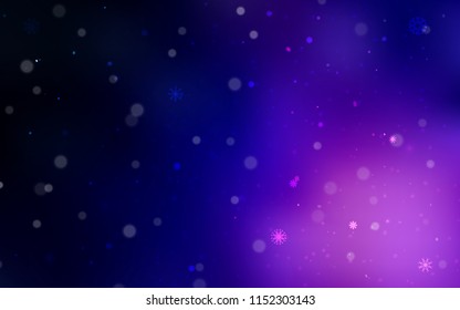 Dark Purple vector cover with beautiful snowflakes. Glitter abstract illustration with crystals of ice. The template can be used as a new year background.