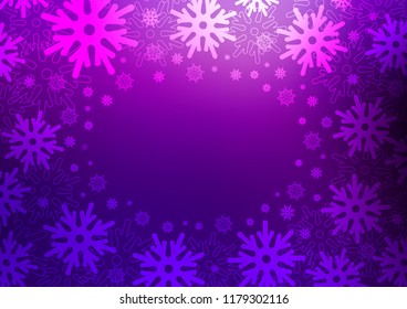 Dark Purple vector cover with beautiful snowflakes. Glitter abstract illustration with crystals of ice. New year design for your business advert.