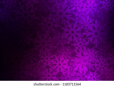 Dark Purple vector cover with beautiful snowflakes. Snow on blurred abstract background with gradient. New year design for your ad, poster, banner.