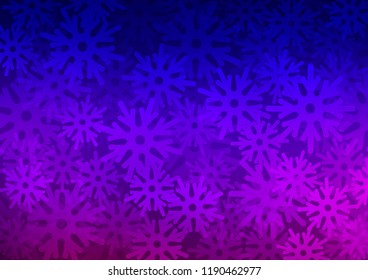 Dark Purple vector cover with beautiful snowflakes. Snow on blurred abstract background with gradient. The template can be used as a new year background.