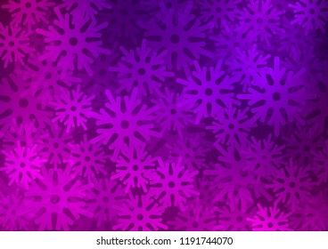 Dark Purple vector cover with beautiful snowflakes. Snow on blurred abstract background with gradient. New year design for your business advert.