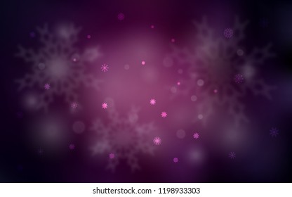 Dark Purple vector cover with beautiful snowflakes. Blurred decorative design in xmas style with snow. New year design for your ad, poster, banner.