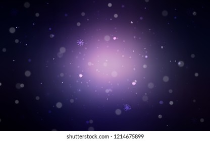 Dark Purple vector cover with beautiful snowflakes. Glitter abstract illustration with crystals of ice. New year design for your ad, poster, banner.
