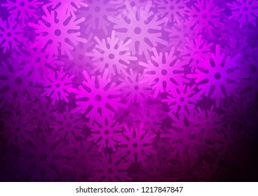 Dark Purple vector cover with beautiful snowflakes. Shining colored illustration with snow in christmas style. New year design for your ad, poster, banner.