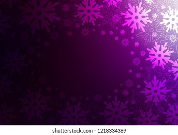 Dark Purple vector cover with beautiful snowflakes. Shining colored illustration with snow in christmas style. The pattern can be used for new year ad, booklets.