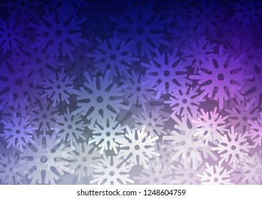 Dark Purple vector cover with beautiful snowflakes. Blurred decorative design in xmas style with snow. The pattern can be used for new year ad, booklets.