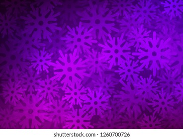 Dark Purple vector cover with beautiful snowflakes. Modern geometrical abstract illustration with crystals of ice. New year design for your ad, poster, banner.