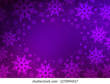 Dark Purple vector cover with beautiful snowflakes. Decorative shining illustration with snow on abstract template. The pattern can be used for new year leaflets.