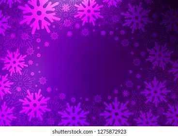 Dark Purple vector cover with beautiful snowflakes. Decorative shining illustration with snow on abstract template. The pattern can be used for new year ad, booklets.