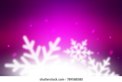 Dark Purple vector cover with beautiful snowflakes. Blurred decorative design in xmas style with snow. The pattern can be used for new year ad, booklets.
