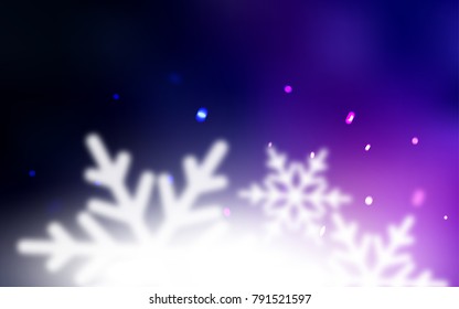Dark Purple vector cover with beautiful snowflakes. Shining colored illustration with snow in christmas style. The pattern can be used for new year ad, booklets.