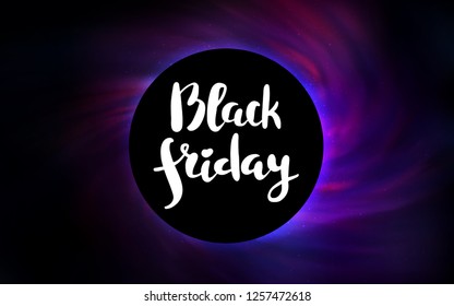 Dark Purple vector cover with a black hole, nebula. Decorative design in space style with a black hole. Template for Black Friday sales.