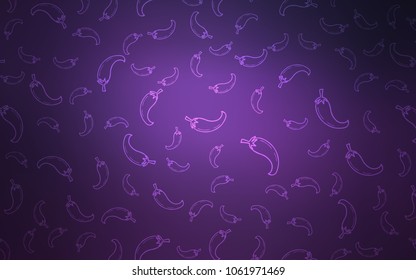 Dark Purple vector cover with chili peppers. Glitter abstract sketch with hot peppers. Pattern for menu of cafes, bars, restaurants.