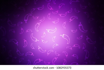 Dark Purple vector cover with chili peppers. Glitter abstract sketch with hot peppers. Pattern for menu of cafes, bars, restaurants.