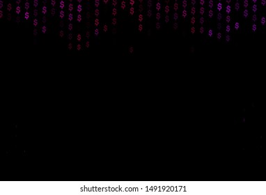 Dark Purple vector cover with dollar, USD, usa signs. Blurred design in with symbols of dollar, USD, usa. The pattern can be used for financial, investment websites.