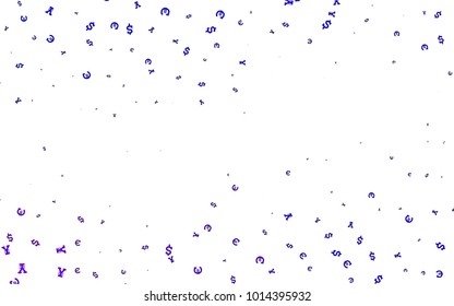 Dark Purple vector cover with Euro, Dollar, Yen signs. Illustration with EUR, USD, JPY signs on white template. Best design for your ad, poster, banner of money.
