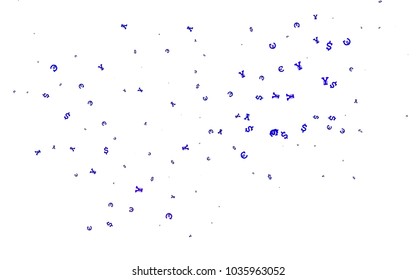 Dark Purple vector cover with Euro, Dollar, Yen signs. Colored symbols of all currency on white background. The pattern can be used as ads, poster, banner for payments.