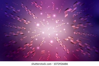 Dark Purple vector cover with happy holiday ribbons. Confetti on blurred abstract background with colorful gradient. The template can be used as a background for postcards.