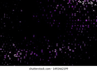Dark Purple vector cover with math elements. Blurred design in simple style with collection of numerals. Best design for your math college.