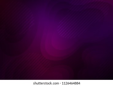 Dark Purple vector cover with narrow diagonal lines and rounded organic shapes. Lines on blurred abstract background with gradient. The template can be used as a background.