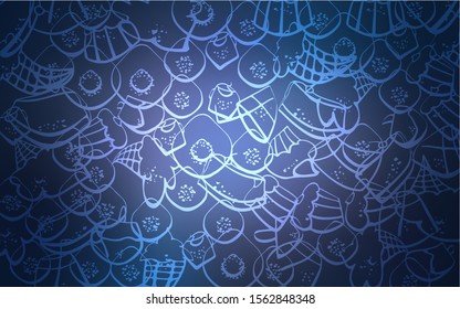 Dark Purple vector cover with set of confections. Glitter abstract sketch with sweets, candies, desserts. Template of children's food in cafe.
