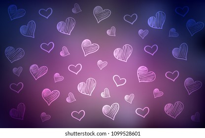Dark Purple vector cover with Shining hearts. Beautiful colored illustration with hearts in celebration style. Design for ad, poster, banner of Valentine Day.