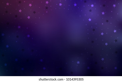 Dark Purple vector cover with small and big stars. Stars on blurred abstract background with gradient. Smart design for your business advert.