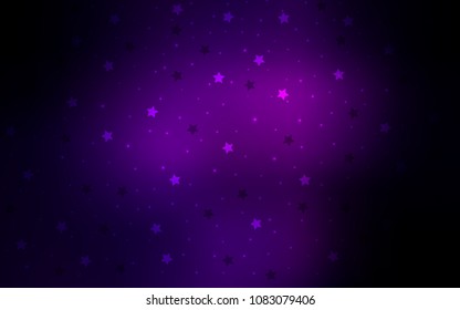 Dark Purple vector cover with small and big stars. Decorative shining illustration with stars on abstract template. The pattern can be used for websites.