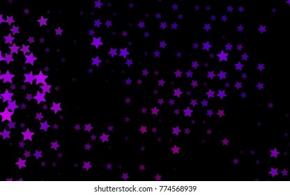 Dark Purple vector cover with small and big stars. Decorative shining illustration with stars on abstract template. The template can be used as a background.