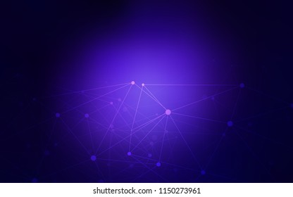 Dark Purple vector cover with spots, lines. Glitter abstract illustration with connection of triangle structure. Pattern can be used for futuristic ad, booklets.