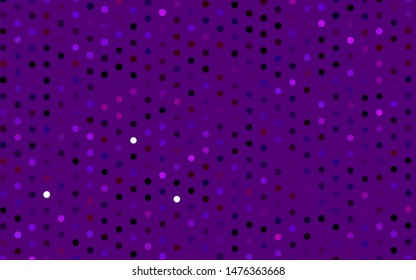 Dark Purple vector cover with spots. Blurred bubbles on abstract background with colorful gradient. Pattern of water, rain drops.