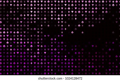 Dark Purple vector cover with symbols of gamble. Shining illustration with hearts, spades, clubs, diamonds. Template for business cards of casinos.