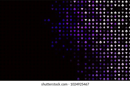 Dark Purple vector cover with symbols of gamble. Glitter abstract sketch with isolated symbols of playing cards. Pattern for booklets, leaflets of gambling houses.