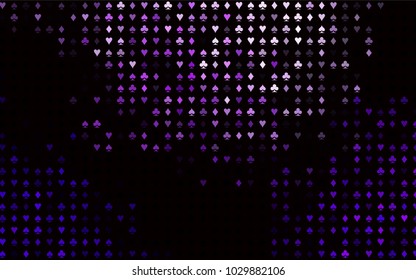 Dark Purple vector cover with symbols of gamble. Shining illustration with hearts, spades, clubs, diamonds. Design for ad, poster, banner of gambling websites.