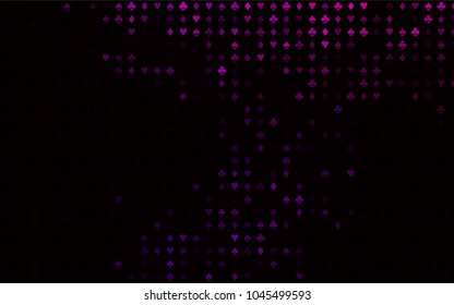 Dark Purple vector cover with symbols of gamble. Colorful gradient with signs of hearts, spades, clubs, diamonds. Template for business cards of casinos.