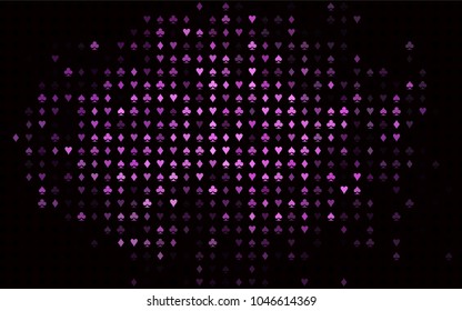 Dark Purple vector cover with symbols of gamble. Illustration with set of hearts, spades, clubs, diamonds. Pattern for booklets, leaflets of gambling houses.