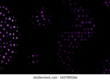 Dark Purple vector cover with symbols of gamble. Colorful gradient with signs of hearts, spades, clubs, diamonds. Smart design for your business advert of casinos.