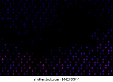 Dark Purple vector cover with symbols of gamble. Colorful gradient with signs of hearts, spades, clubs, diamonds. Pattern for booklets, leaflets of gambling houses.