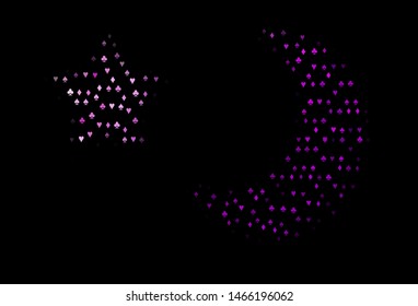 Dark Purple vector cover with symbols of gamble. Shining illustration with hearts, spades, clubs, diamonds. Smart design for your business advert of casinos.