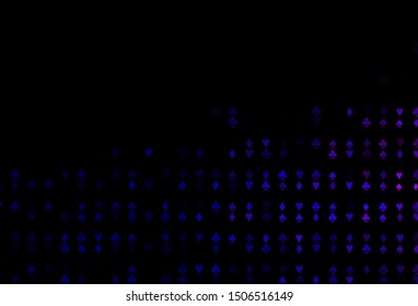 Dark Purple vector cover with symbols of gamble. Shining illustration with hearts, spades, clubs, diamonds. Pattern for leaflets of poker games, events.