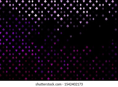 Dark Purple vector cover with symbols of gamble. Colorful gradient with signs of hearts, spades, clubs, diamonds. Pattern for ads of parties, events in Vegas.