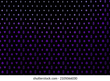 Dark purple vector cover with symbols of gamble. Illustration with set of hearts, spades, clubs, diamonds. Pattern for leaflets of poker games, events.